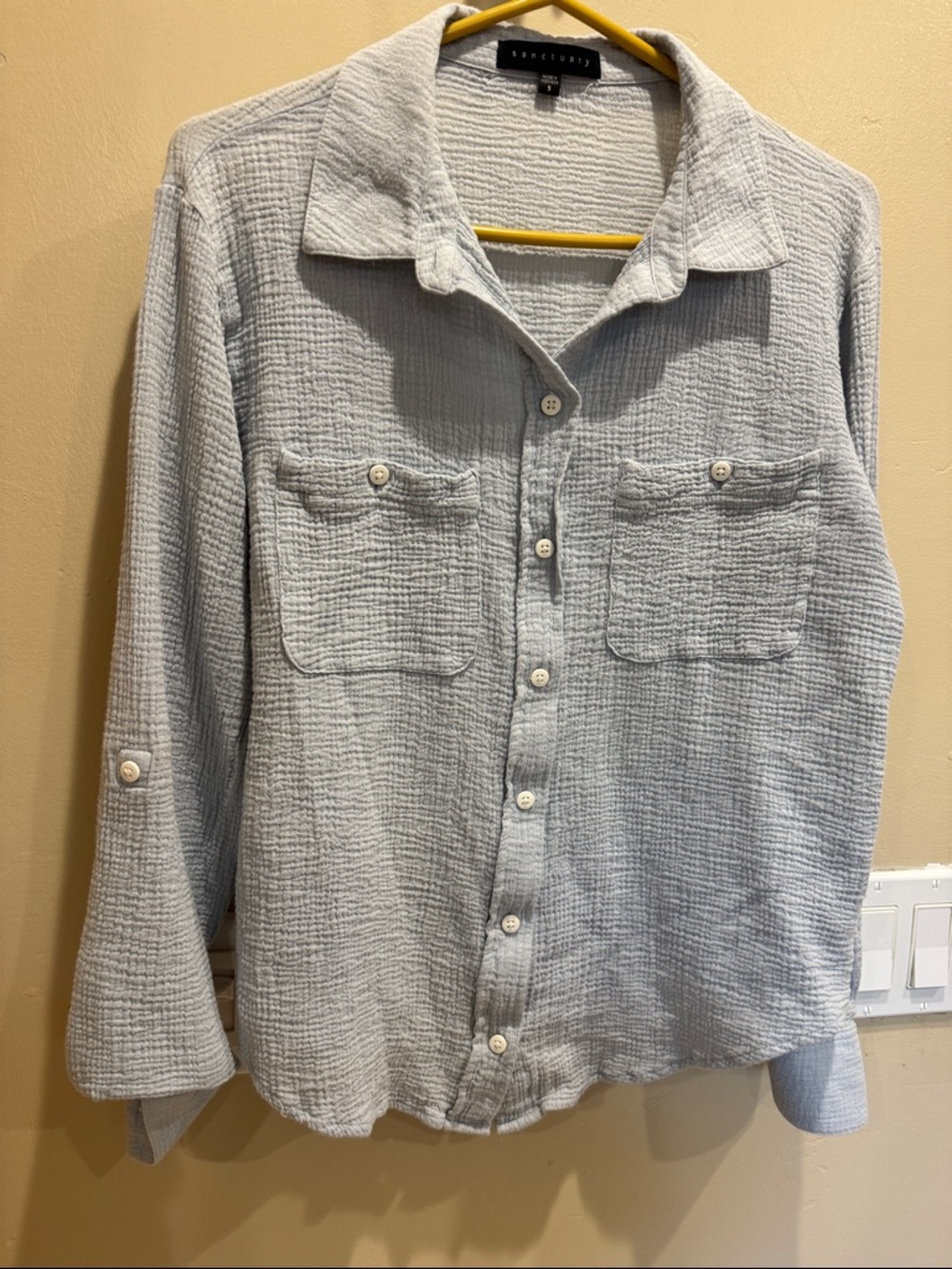 Sanctuary Pale Blue Textured Gauze Button-Front Shirt